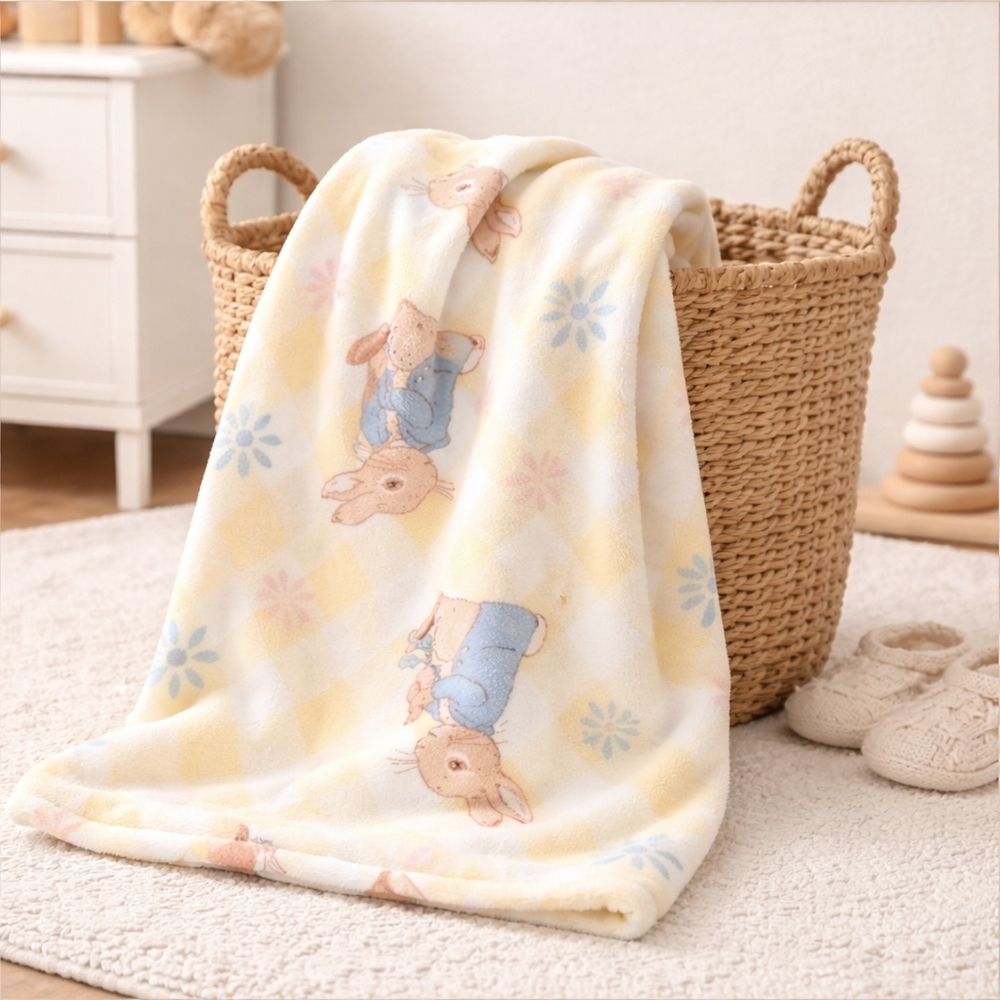 Peter Rabbit Cream Yellow Bunny Soft Plush Springtime Throw Blanket New w/ Tags